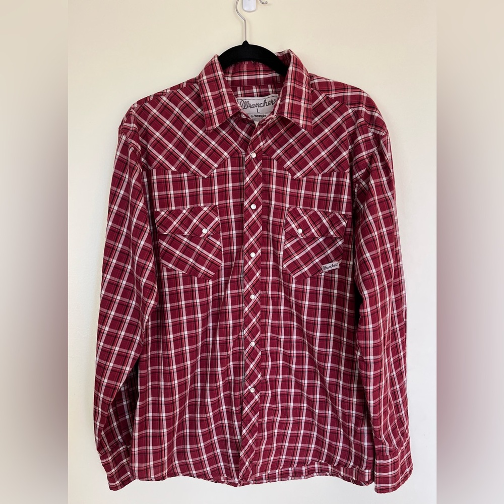 Men's Vintage WRANGLER Wrancher Pearl Snap
Red Plaid Button Down Western L
